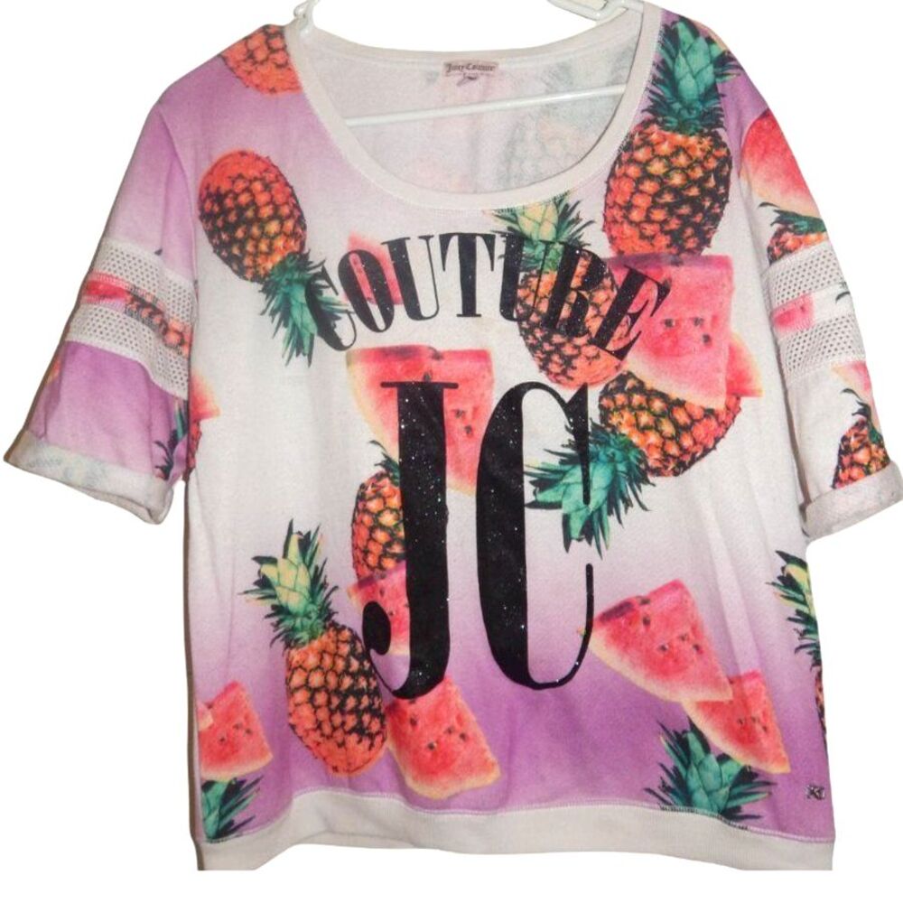 Juicy Couture Pineapple Watermelon Mesh Sleeve Graphic Tee Women’s Large